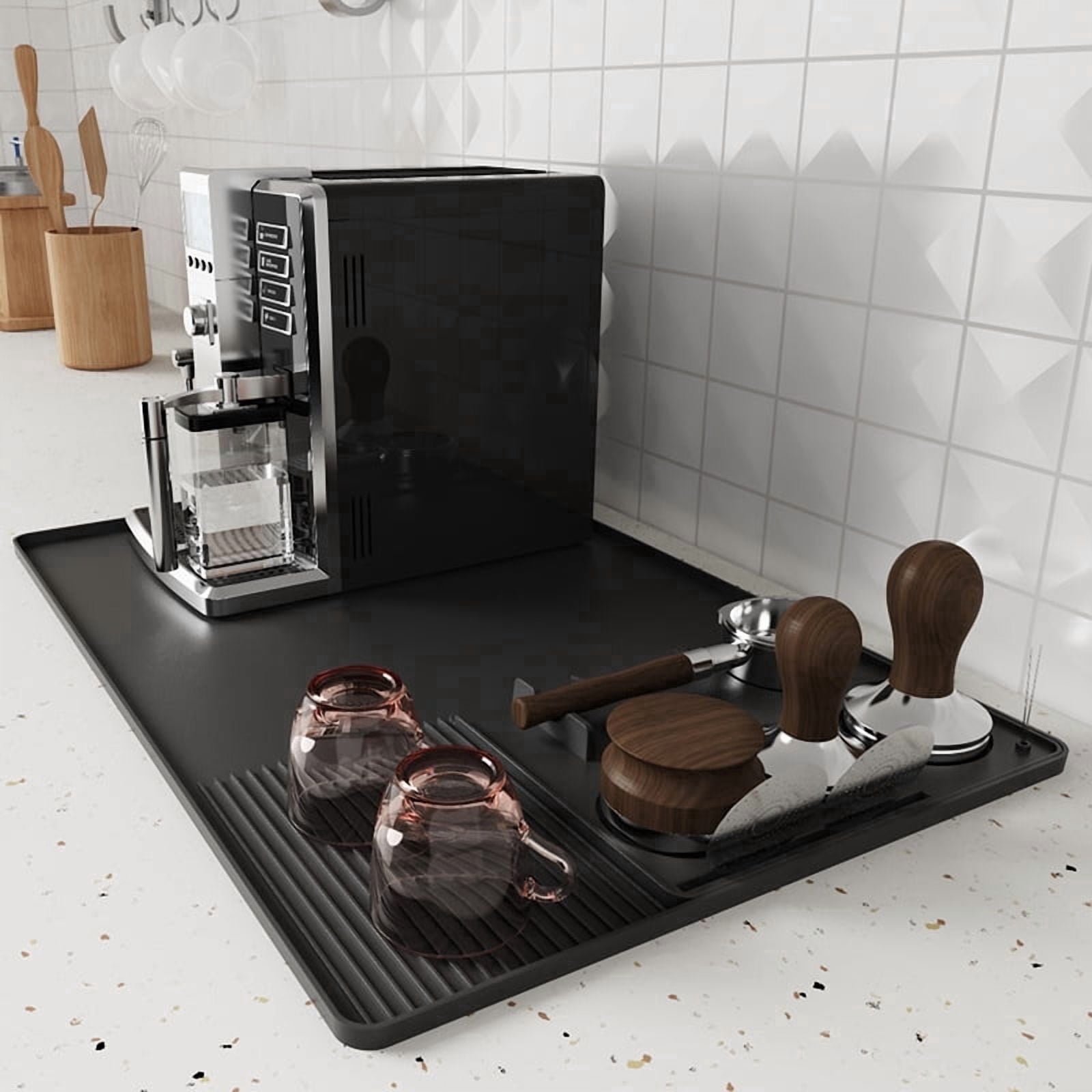 Coffee Mat, Coffee Maker Mat for Kitchen Counter with Tamping Mat ...