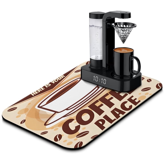 Coffee Mat, Coffee Mug Farmhouse Design Coffee Bar Mat for Coffee Station Accessories and Organizer, Absorbent Dish Drying for Kitchen Counter, Coffee Bar Decor Coffee Machine Mat 19.5x12in