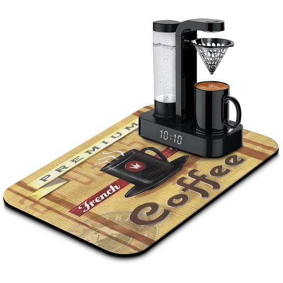 Coffee Mat, Coffee Mug Vintage Design Coffee Bar Mat for Coffee Station Accessories and Organizer, Absorbent Dish Drying for Kitchen Counter, Coffee Bar Decor Coffee Machine Mat 19.5x12in