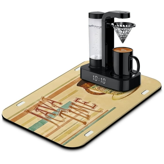 Coffee Mat, Coffee Mug Vintage Design Coffee Bar Mat for Coffee Station Accessories and Organizer, Absorbent Dish Drying for Kitchen Counter, Coffee Bar Decor Coffee Machine Mat 19.5x12in