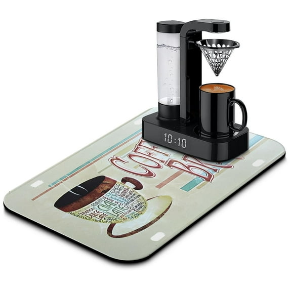 Coffee Mat, Coffee Mug Vintage Design Coffee Bar Mat for Coffee Station Accessories and Organizer, Absorbent Dish Drying for Kitchen Counter, Coffee Bar Decor Coffee Machine Mat 19.5x12in