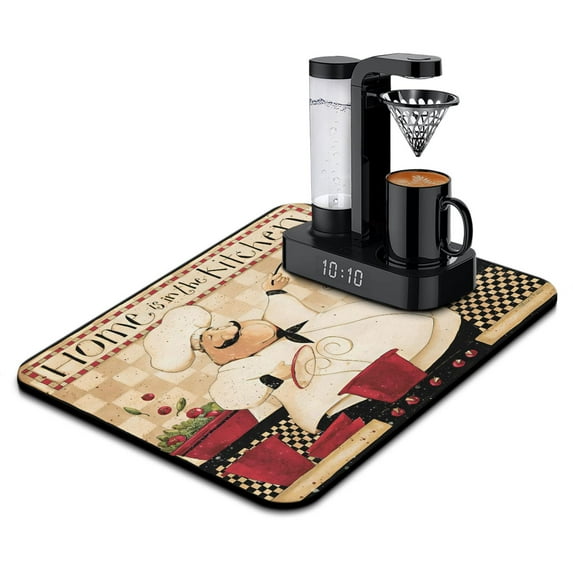 Coffee Mat, Coffee Vintage Chef Kitchen Coffee Bar Mat for Countertop, Rubber Backed Dish Drying Mat for Counter, Absorbent Coffee Bar Accessories Fit Under Coffee Maker Espresso Me Machine 18x24in