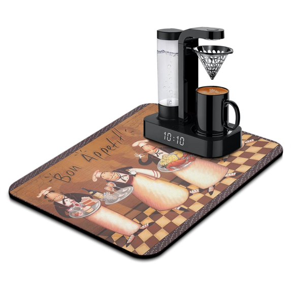 Coffee Mat, Coffee Vintage Chef Kitchen Coffee Bar Mat for Countertop, Rubber Backed Dish Drying Mat for Counter, Absorbent Coffee Bar Accessories Fit Under Coffee Maker Espresso Me Machine 18x24in