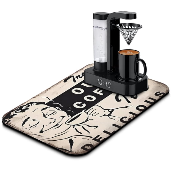 Coffee Mat, Coffee Vintage Chef Kitchen Pattern Coffee Bar Mat for Coffee Station Accessories and Organizer, Absorbent Dish Drying for Kitchen Counter, Coffee Bar Decor Coffee Machine Mat 19.5x12in