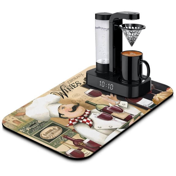 Coffee Mat, Coffee Vintage Chef Kitchen Pattern Coffee Bar Mat for Coffee Station Accessories and Organizer, Absorbent Dish Drying for Kitchen Counter, Coffee Bar Decor Coffee Machine Mat 19.5x12in