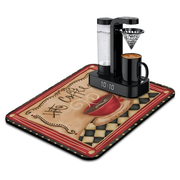 Coffee Mat, Coffee Vintage Red Coffee Bar Mat for Countertop, Rubber Backed Dish Drying Mat for Counter, Absorbent Coffee Bar Accessories Fit Under Coffee Maker Espresso Me Machine 18x24in