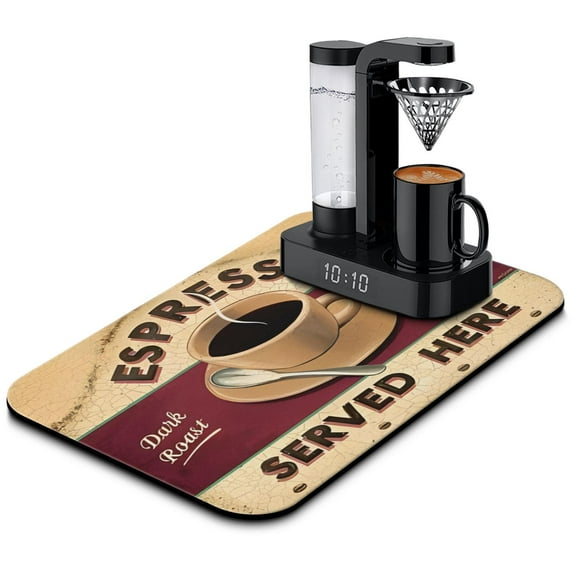 Coffee Mat, Coffee Vintage Red Pattern Coffee Bar Mat for Coffee Station Accessories and Organizer, Absorbent Dish Drying for Kitchen Counter, Coffee Bar Decor Coffee Machine Mat 19.5x12in