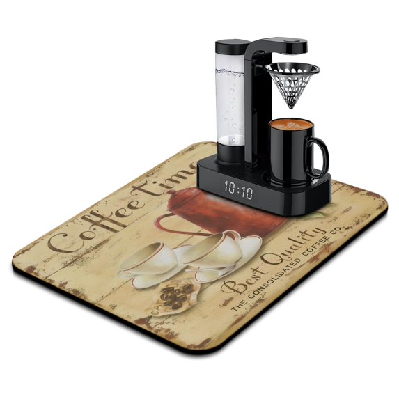 Coffee Mat, Coffee Vintage Wood Brown Coffee Bar Mat for Countertop, Rubber Backed Dish Drying Mat for Counter, Absorbent Coffee Bar Accessories Fit Under Coffee Maker Espresso Me Machine 18x24in
