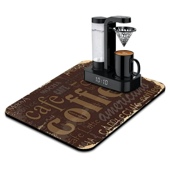 Coffee Mat, Coffee Vintage Wood Brown Coffee Bar Mat for Countertop, Rubber Backed Dish Drying Mat for Counter, Absorbent Coffee Bar Accessories Fit Under Coffee Maker Espresso Me Machine 18x24in