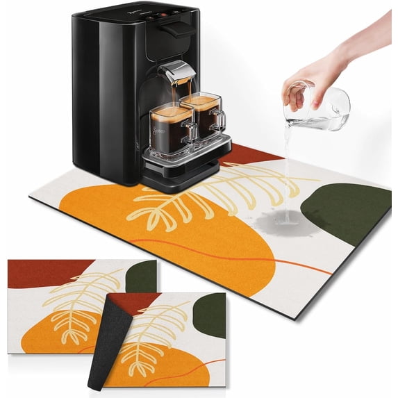 Coffee Mat for Countertops, Boho Minimalist Brightly Dish Drying Mat 2 Pcs for Kitchen Coffee Bar Accessories, Coffee Maker Espresso Machine Dish Rack Hide Stain Rubber Backed 12x19In