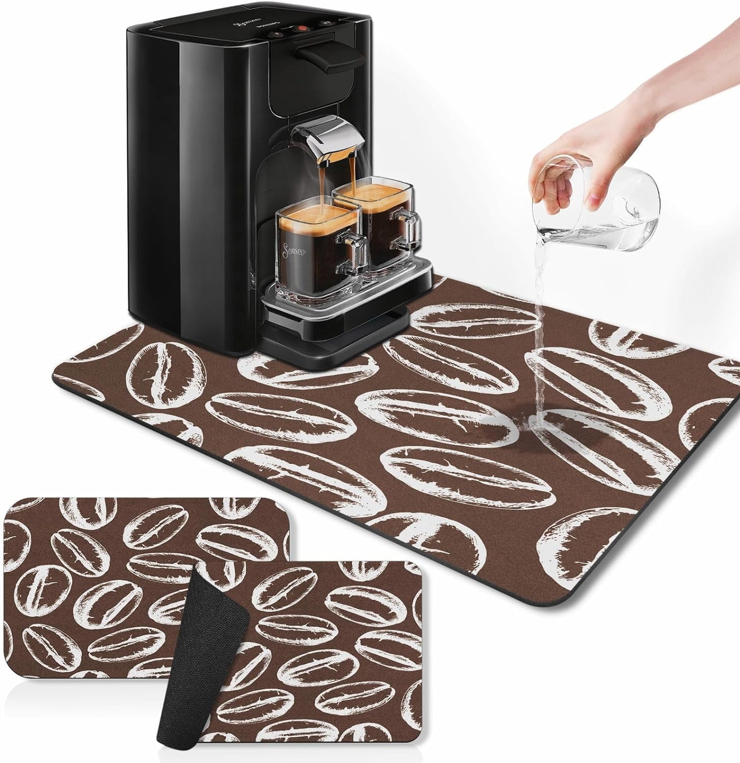 Coffee Mat for Countertops, Brown Coffee Bean Dish Drying Mat 2 Pcs for ...