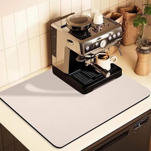 Coffee Mat for Countertops ,Coffee Bar Accessories Fit Under Coffee Maker Espresso Machine, Absorbent Hide Stain Rubber Mat for Countertop ,Dish Drying Mat for Kitchen Counter(Beige,17"x31.5") A101