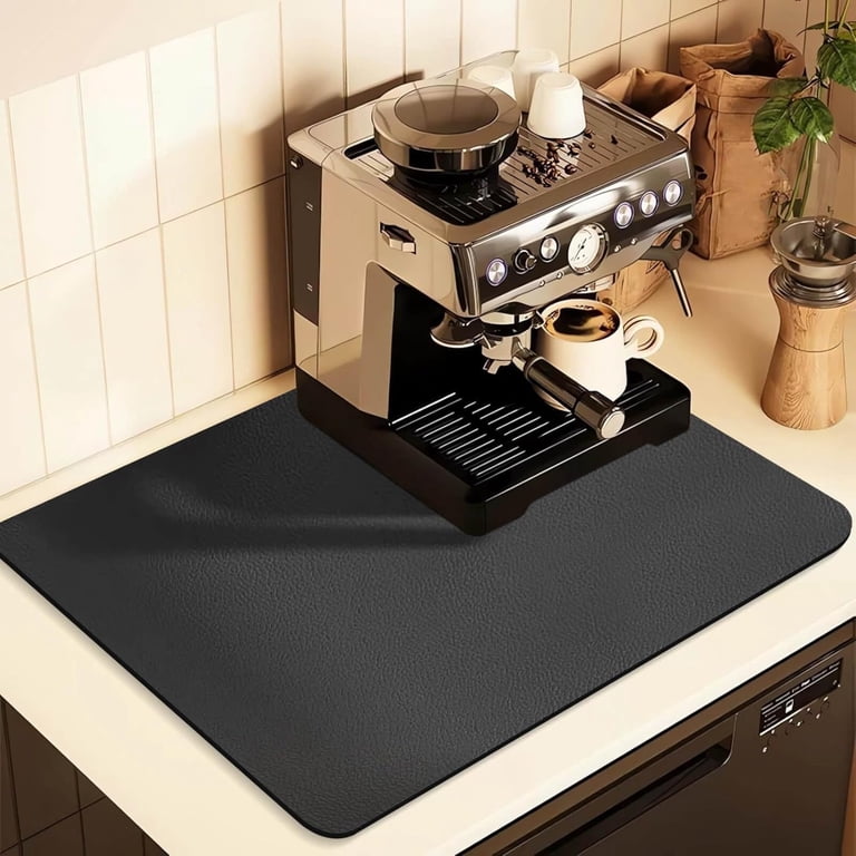 Dish Drying & Coffee Bar Mat | 22.83"x14.96" White Marble Pattern, Absorbent, Heat Resistant, Non-Slip Back