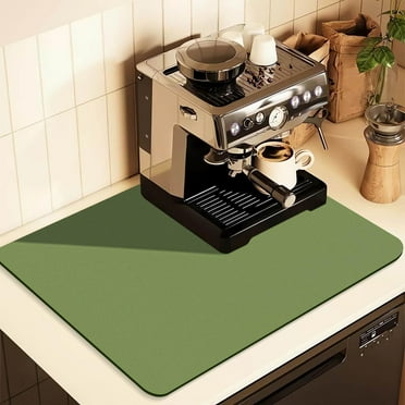 Coffee Mat for Countertops,Coffee Bar Accessories Fit Under Coffee Maker Espresso Machine, Absorbent Hide Stain Rubber Mat for Countertop,Dish Drying Mat for Kitchen Counter (Green, 19.5x12in)