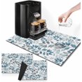thumbnail image 1 of Coffee Mat for Countertops, Floral Leaves Blue Dish Drying Mat 2 Pcs for Kitchen Coffee Bar Accessories, Coffee Maker Espresso Machine Dish Rack Hide Stain Rubber Backed 12x19in, 1 of 6