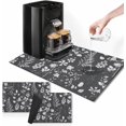 thumbnail image 1 of Coffee Mat for Countertops, Flower Botanical Grey Dish Drying Mat 2 Pcs for Kitchen Coffee Bar Accessories, Coffee Maker Espresso Machine Dish Rack Hide Stain Rubber Backed 12x19in, 1 of 6