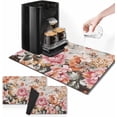 thumbnail image 1 of Coffee Mat for Countertops, Flower Rose Peony Retro Dish Drying Mat 2 Pcs for Kitchen Coffee Bar Accessories, Coffee Maker Espresso Machine Dish Rack Hide Stain Rubber Backed 12x19in, 1 of 6