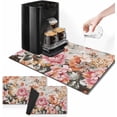 thumbnail image 1 of Coffee Mat for Countertops, Flower Rose Peony Retro Dish Drying Mat 2 Pcs for Kitchen Coffee Bar Accessories, Coffee Maker Espresso Machine Dish Rack Hide Stain Rubber Backed 12x19in, 1 of 6