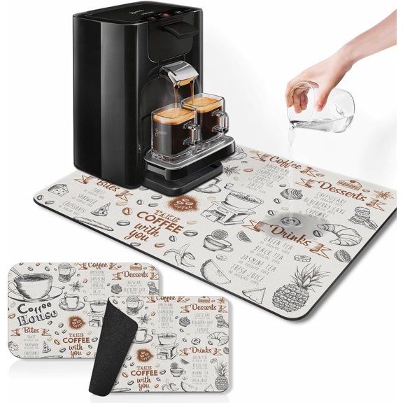 Coffee Mat for Countertops, Grey Coffee House Cafe Tea Dish Drying Mat 2 Pcs for Kitchen Coffee Bar Accessories, Fit Under Coffee Maker Espresso Machine Dish Rack Hide Stain Rubber 12x19in