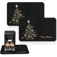 thumbnail image 1 of Coffee Mat for Countertops, Merry Christmas Tree Black Gold Xmas Dish Drying Mat 2 Pcs for Kitchen Bar Accessories, Coffee Maker Espresso Machine Dish Rack Hide Stain Rubber 12x19in, 1 of 7