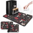 thumbnail image 1 of Coffee Mat for Countertops, Mushroom Red Floral Black Dish Drying Mat 2 Pcs for Kitchen Coffee Bar Accessories, Fit Under Coffee Maker Espresso Machine Dish Rack Hide Stain Rubber 12x19in, 1 of 6