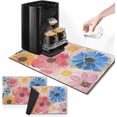 thumbnail image 1 of Coffee Mat for Countertops, Pink Blue Floral Flower Retro Dish Drying Mat 2 Pcs for Kitchen Coffee Bar Accessories, Coffee Maker Espresso Machine Dish Rack Hide Stain Rubber Backed 12x19in, 1 of 6