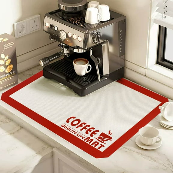 Coffee Mat, Czzoypi Hide Stain Absorbent Rubber Quick Drying Mat for Kitchen Counter, Non-Slip Coffee Bar Accessories Dish Drying Mat Fit Under Coffee Maker Machine Washable, Red