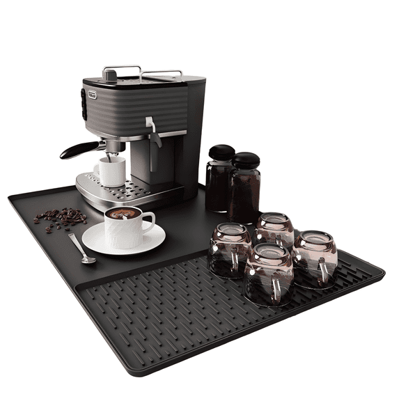 Coffee Mat, Dish Drying Mat 2 in1 Coffee Maker Mat for Kitchen Counter, 16"x24" Silicone Bar Pad, Anti-Slip, Heat Resistant Drip Pad for Espresso Machines, Dinner Plates, Ice Cream Machines