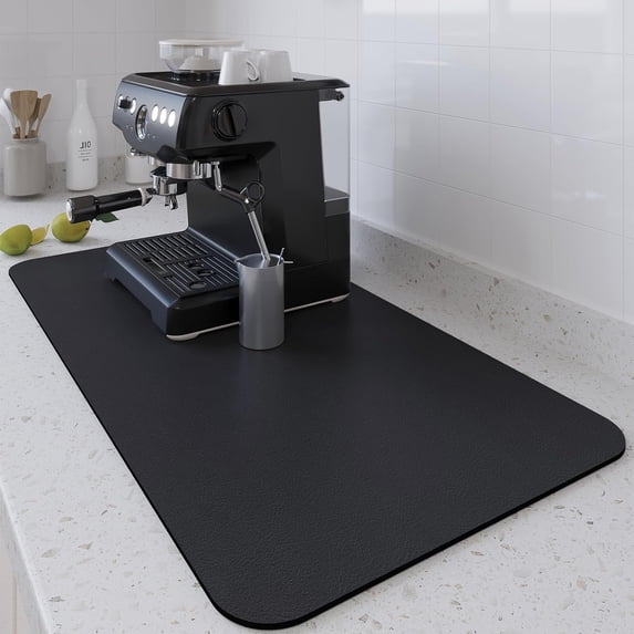 Coffee Mat, Dish Drying Mat, Coffee Bar Mat for Kitchen Counter Coffee Bar Accessories Decor Fit Under Coffee Maker, Coffee Grinder, Espresso Machine, Blender, Dish Drying Rack (Black)