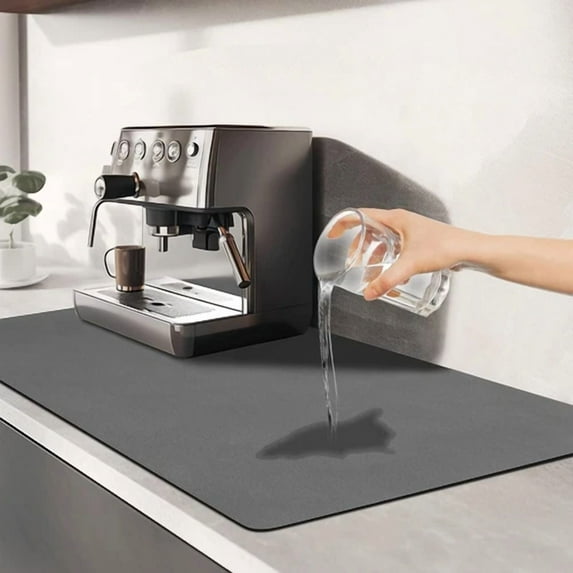 KLYNE - Dish Drying Mat 12 X19 Waterproof Coffee Bar & Sink Mat For Counter (Gray)
