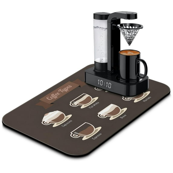 Coffee Mat Extraordinaire - 19.5x12in, Coffee Drying Mat Anti-Slip & Stain Hiding - Perfect Countertop Accessory - Ideal Under Coffee Machine Mat & Dish Drying Mat