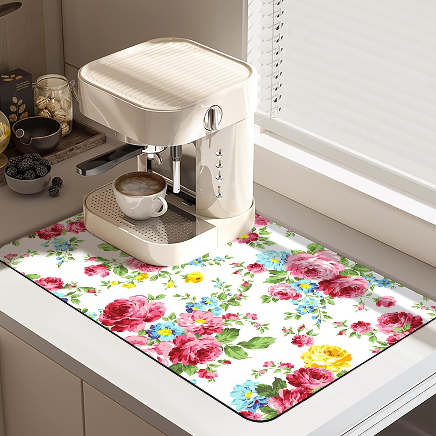 Coffee Mat - Flower Absorbent Drying Mat Waterproof Protects Kitchen ...