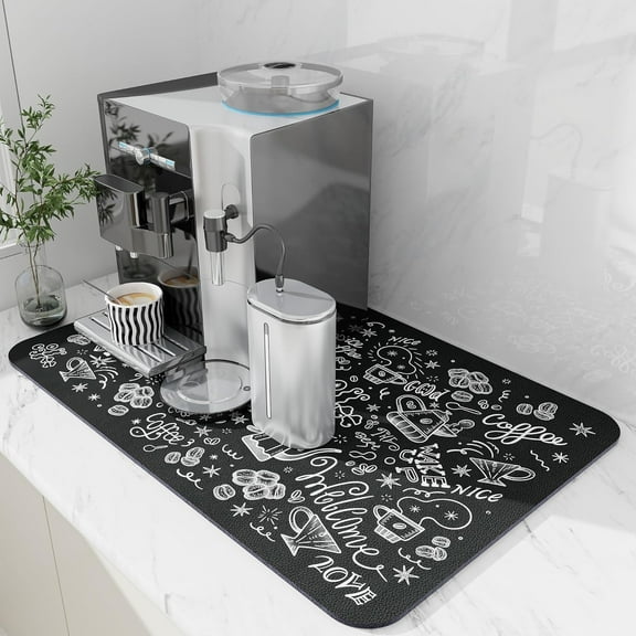 Coffee Mat, Hide Stain Coffee Bar Mat for Countertop, Rubber Backed Dish Drying Mat for Counter, Absorbent Coffee Bar Accessories Fit Under Coffee Maker Espresso Me Machine-19.5x12in