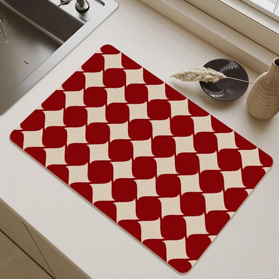 Coffee Mat Hide Stain Rubber Backed Absorbent Red Dish Drying Mats for Kitchen Counter, Diatomaceous Non-Slip Drying Mat (Small Red Square,15.8x19.7")
