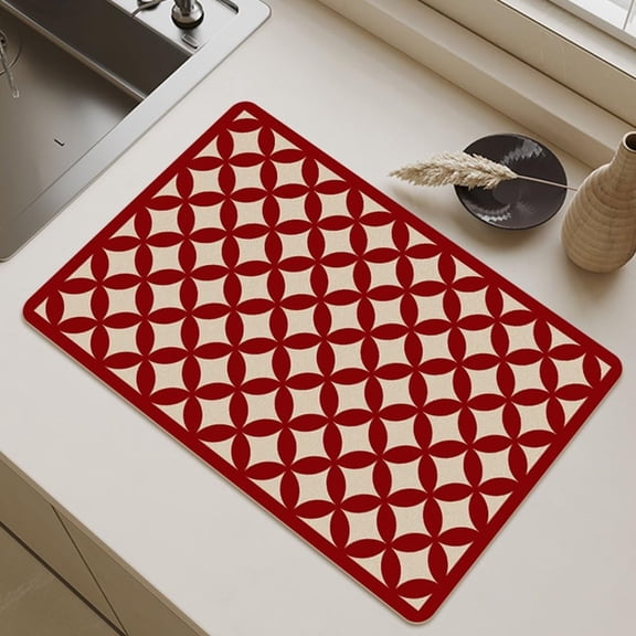 Coffee Mat Hide Stain Rubber Backed Absorbent Red Dish Drying Mats for Kitchen Counter, Diatomaceous Non-Slip Drying Mat (Small Red Square,15.8x19.7")