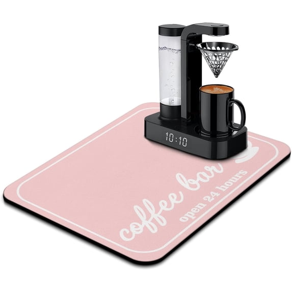 Coffee Mat - Pinks Coffee Time Absorbent Coffee Bar Mat - Drying Mat Waterproof Protects Kitchen - Coffee Maker Kitchen Bar Counter Decor 18x24inch