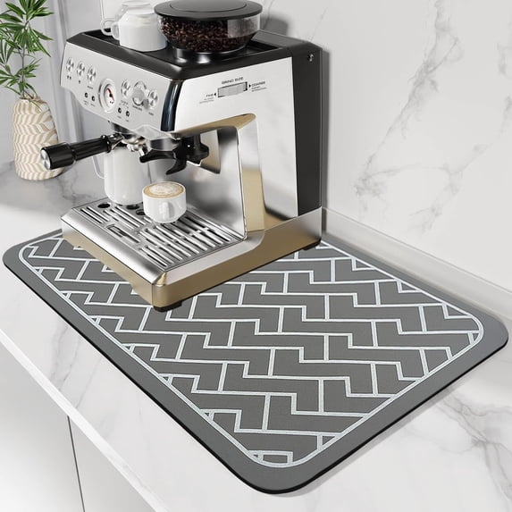 Coffee Mat Super Absorbent Dish Drying Mat Hide Stain Rubber Backed Coffee Bar Accessories Match with Coffee Maker Coffee Machine Coffee Pot Drying Mats for Kitchen Counter(Grey, 12"x19")
