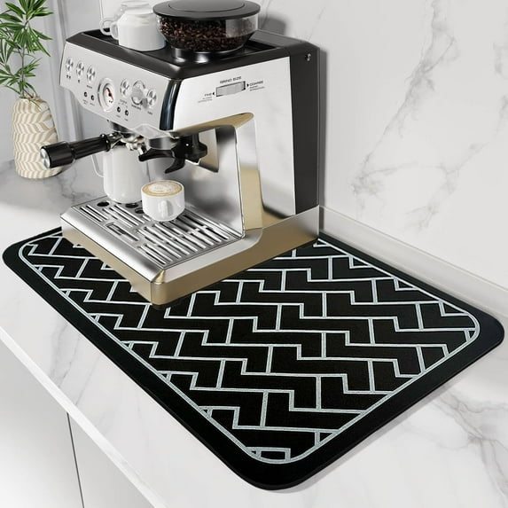 Coffee Mat Super Absorbent Dish Drying Mat Hide Stain Rubber Backed Coffee Bar Accessories Match with Coffee Maker Coffee Machine Coffee Pot Drying Mats for Kitchen Counter(Black, 16"x24")