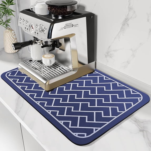 Coffee Mat Super Absorbent Dish Drying Mat Hide Stain Rubber Backed Coffee Bar Accessories Match with Coffee Maker Coffee Machine Coffee Pot Drying Mats for Kitchen Counter(Blue, 16"x24")