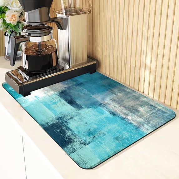 Coffee Mat Teal Abstract Art Coffee Bar Accessories 24 x 16 Inch Hide Stain Non-Slip Rubber Backed Absorbent Dish Drying Mat for Kitchen Counter Bar Mat Espresso Accessories