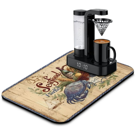Coffee Mat, Vintage Chef Kitchen Food Coffee Bar Mat for Coffee Station Accessories and Organizer, Absorbent Dish Drying for Kitchen Counter, Coffee Bar Decor Coffee Machine Mat 19.5x12in