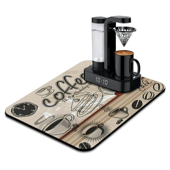 Coffee Mat, Vintage Kitchen Coffee Bar Mat for Countertop, Rubber Backed Dish Drying Mat for Counter, Absorbent Coffee Bar Accessories Fit Under Coffee Maker Espresso Me Machine 18x24in