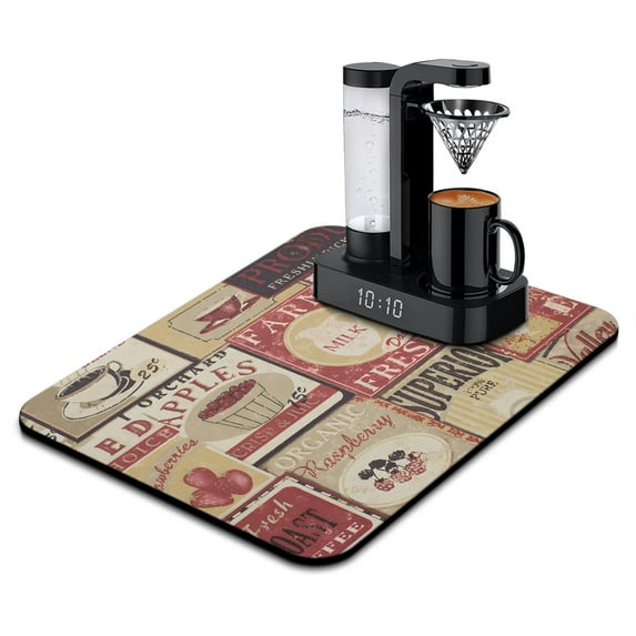 Coffee Mat, Vintage Kitchen Coffee Bar Mat for Countertop, Rubber Backed Dish Drying Mat for Counter, Absorbent Coffee Bar Accessories Fit Under Coffee Maker Espresso Me Machine 18x24in