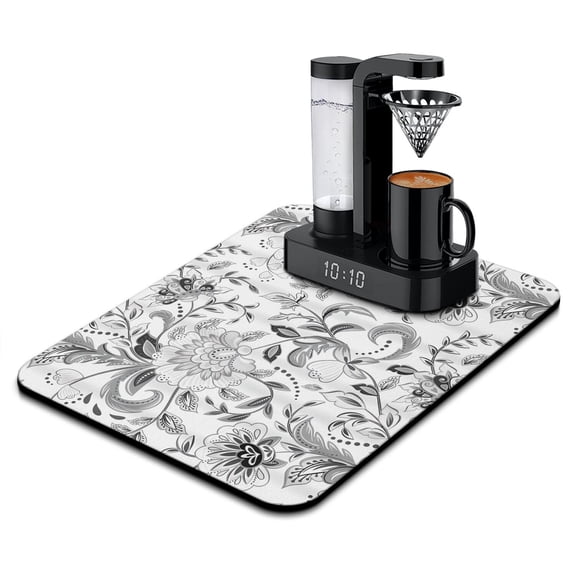 Coffee Mat with Waves Design - Quick Drying Diatom Pad with Stain-Hiding Surface, Leak-Proof Backing for Sink or Coffee Station, Aesthetic Boho Chic Kitchen & Countertop Decor
