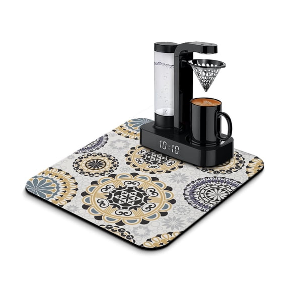 Coffee Mat with Waves Design - Quick Drying Diatom Pad with Stain-Hiding Surface, Leak-Proof Backing for Sink or Coffee Station, Aesthetic Boho Chic Kitchen & Countertop Decor