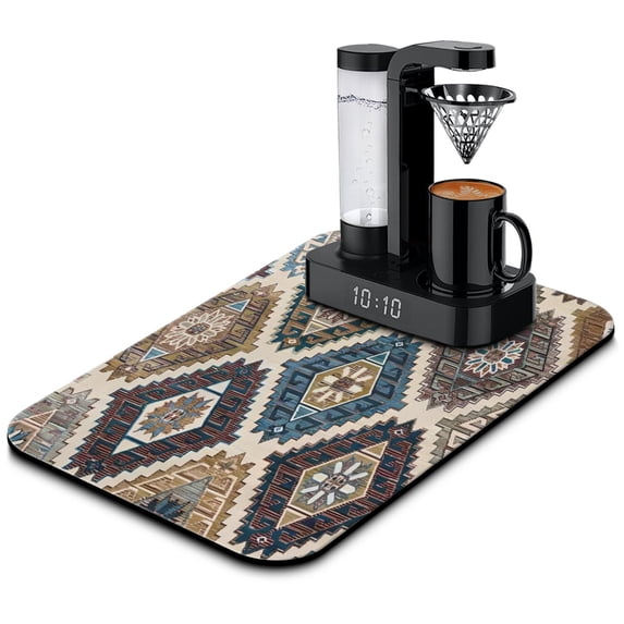 Coffee Mat with Vintage Design - Absorbent Diatom Pad for Under Coffee Machine or Dish Rack, Fast Drying Rustic Decor Mat for Kitchen Counter or Sink