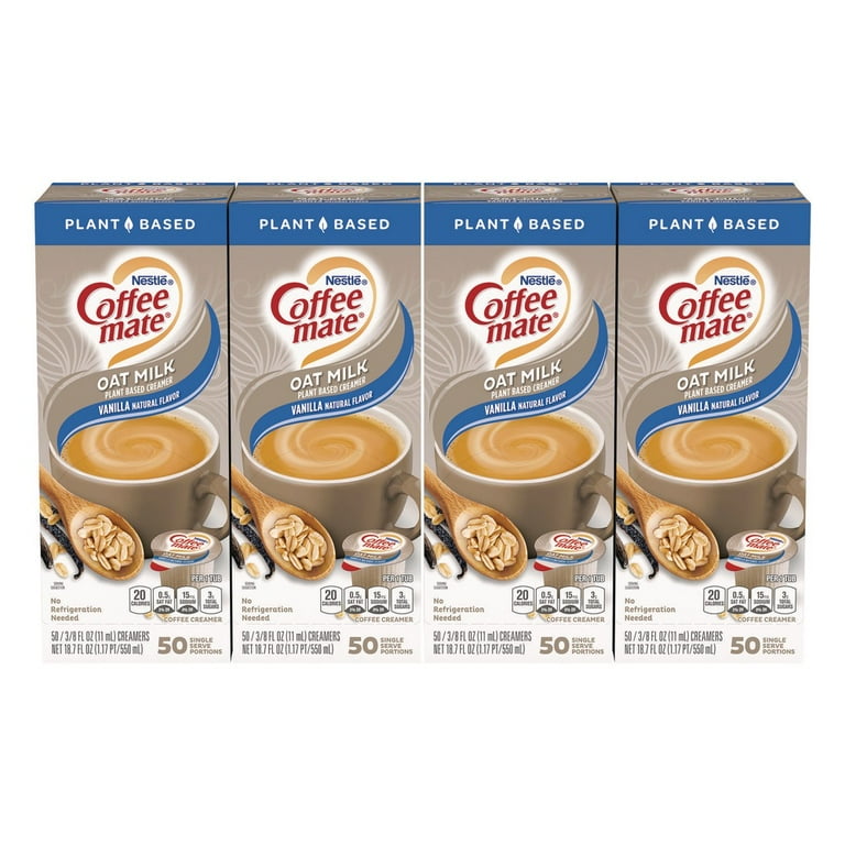Plant-Based Oat Milk Liquid Creamers, Natural Vanilla, 0.38 oz Mini Cups, 50/Box Plant-Based Oat Milk Liquid Creamers, Natural Vanilla, 0.38 oz Mini Cups, 50/Box