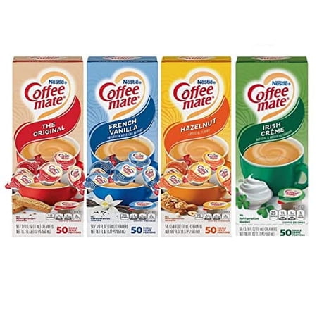 Coffee Mate Creamer Variety Pack - 200 Non-Dairy Creamer Cups in French Vanilla, Hazelnut, Original, and Irish Cr?me - Perfect for Office, Travel, and Entertaining and Complete Recipe Boo