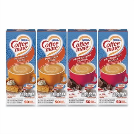 Coffee Mate Liquid Coffee Creamer, Peppermint Mocha/Pumpkin Spice, 0.38oz Mini Cups, 50/pk, 4 Pk/ct