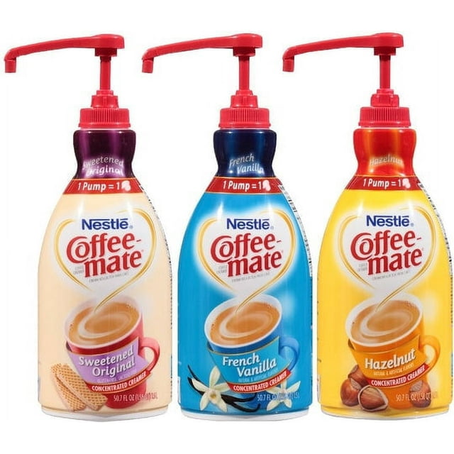 Coffee Mate Liquid Concentrate 1.5 Liter Pump Bottle Variety 3 Pack (Original Sweetened Cream